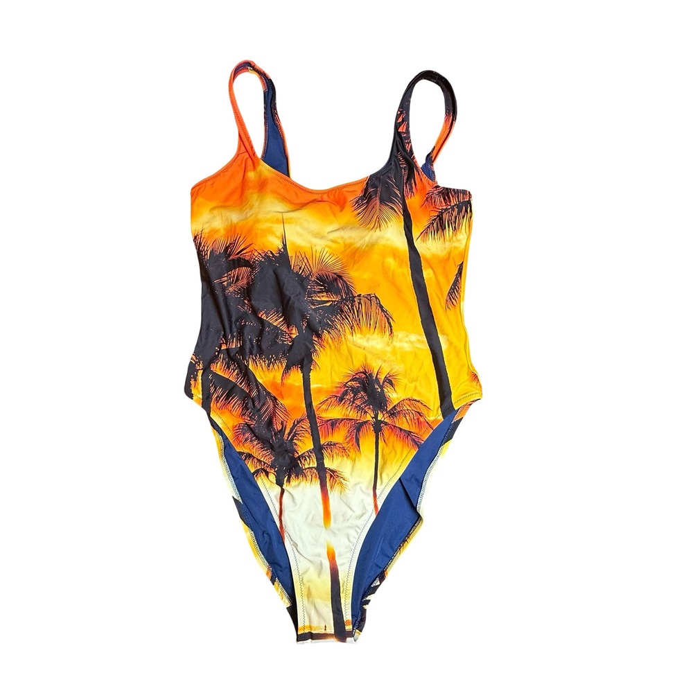 Aerie Real Good One Piece Cheekiest Swimsuit XL Sunset Palm Tree UPF 50 NWT - Picture 1 of 10